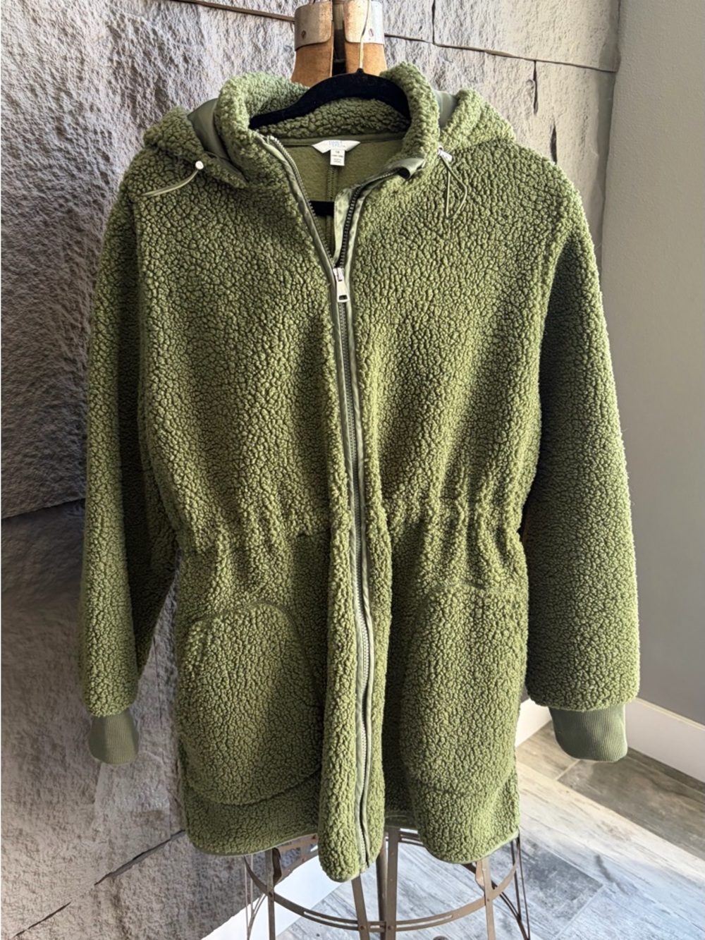 Olive Green Sherpa Hooded Jacket